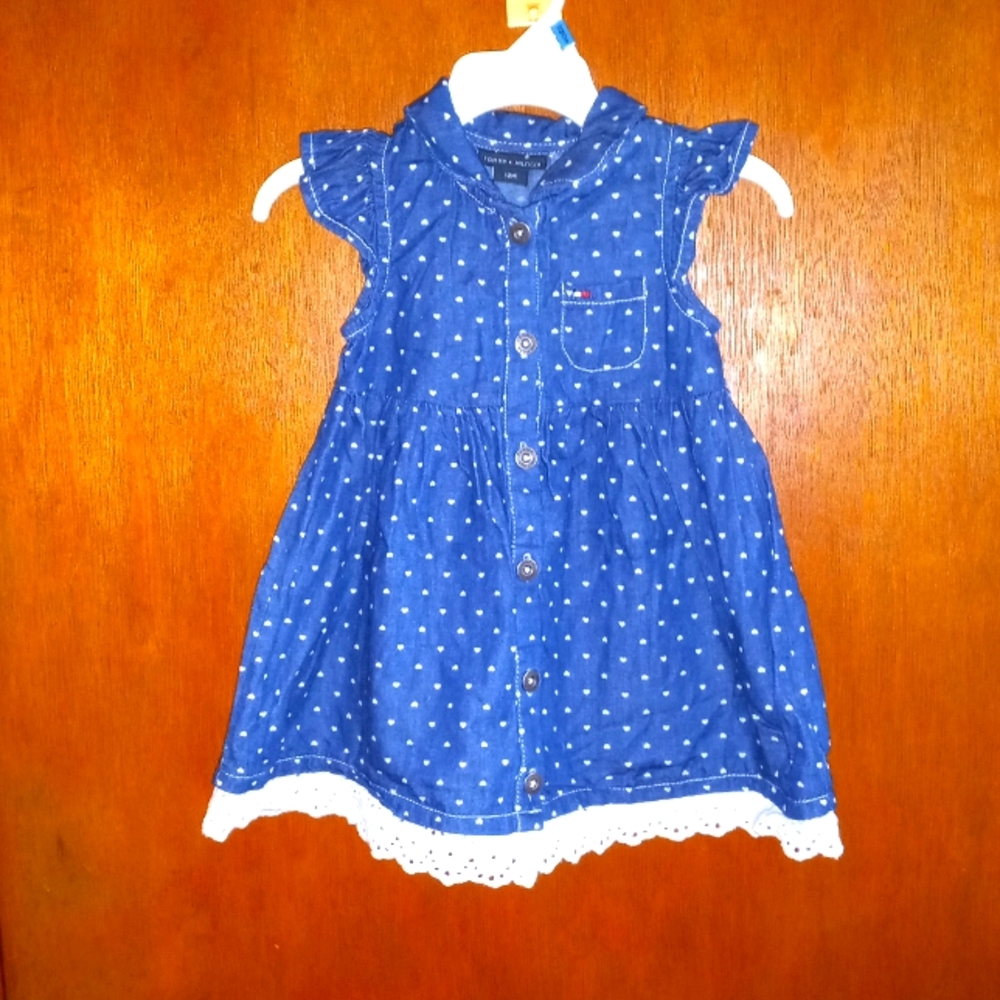3/$10 Tommy Hilfiger blue heart baby dress 12m